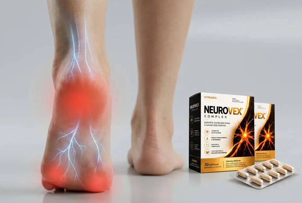 Pé com áreas de desconforto ao lado das caixas do NeuroVEX